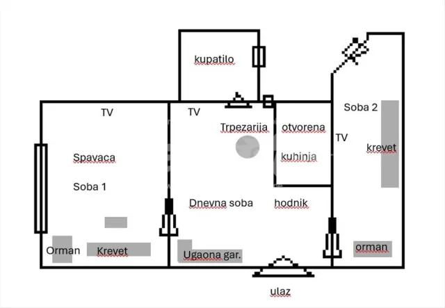 Трёхкомнатная квартира, 49 м² — Звездара — фото 6